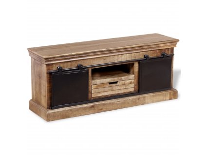 Multidom TV stolík s 2 posuvnými dvierkami, masívne mangové drevo, 110x30x45 cm