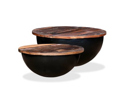 Multidom Konferenčné stolíky 2 ks, recyklovaný masív, čierne, tvar misky