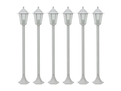 Multidom Záhradné stĺpové lampy 6 ks E27 110 cm hliníkové biele