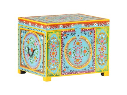Multidom Ručne maľovaný úložný box 50x40x40 cm masívne mangovníkové drevo
