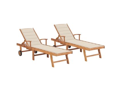 Multidom Lehátka s vankúšmi 2 ks krémové teakové drevo