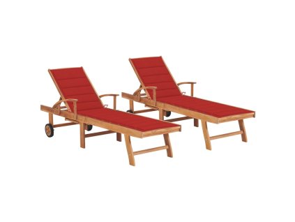 Multidom Lehátka s vankúšmi 2 ks červené teakové drevo