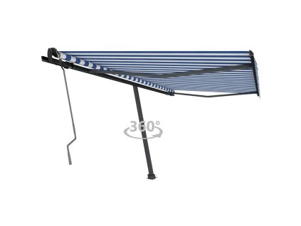 Multidom Stojaca ručne zaťahovacia markíza 400x350 cm modro-biela