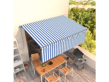 Multidom Ručne zaťahovacia markíza s tienidlom 4x3 m modrá a biela