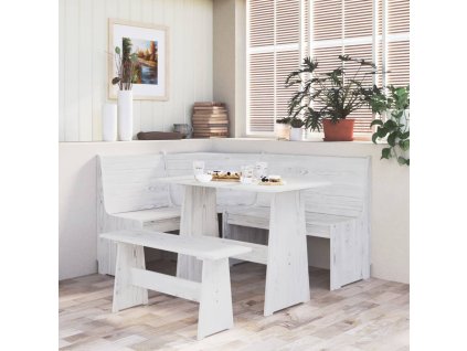 Multidom Rohová lavica REINE 151 cm, borovicový masív, biela