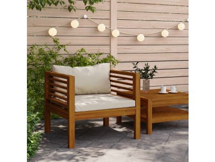 Multidom Záhradná stolička s krémovo-bielymi podložkami akáciový masív