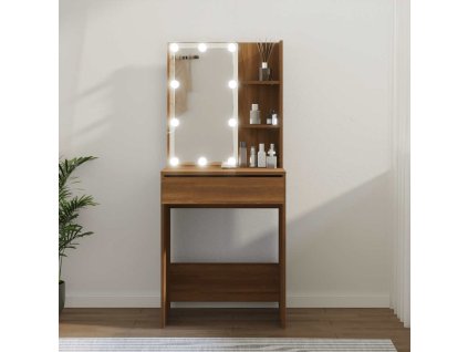 Multidom Toaletný stolík s LED hnedý dub 60x40x140 cm