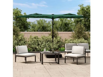 Multidom Záhradný slnečník, dvojitá strieška+LED, zelený 316x145 cm