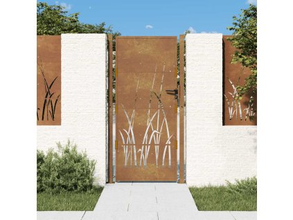 Multidom Záhradná brána 100x200 cm, oceľ Corten, dizajn s trávou