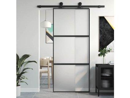 Multidom Posuvné dvere čierne 90x205 cm tvrdené sklo a hliník