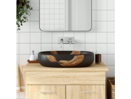 Multidom Umývadlo na dosku čierne oválne 59x40x14 cm keramické