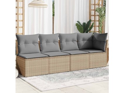 Multidom Záhradná pohovka s vankúšmi 4-miestna béžová polyratanová