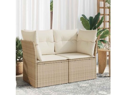 Multidom Záhradná pohovka s vankúšmi 2-miestna béžová polyratanová