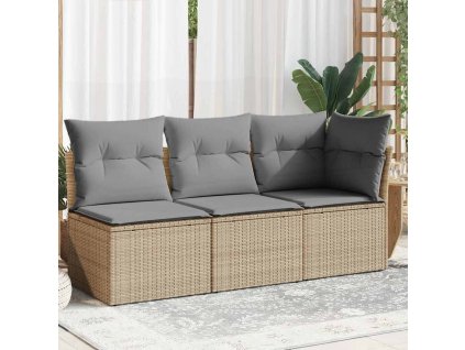 Multidom Záhradná pohovka s vankúšmi 3-miestna béžová polyratanová