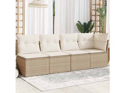 Multidom Záhradná pohovka s vankúšmi 4-miestna béžová polyratanová