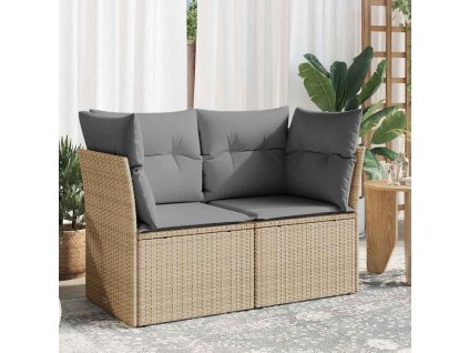 Multidom Záhradná pohovka s vankúšmi 2-miestna béžová polyratanová