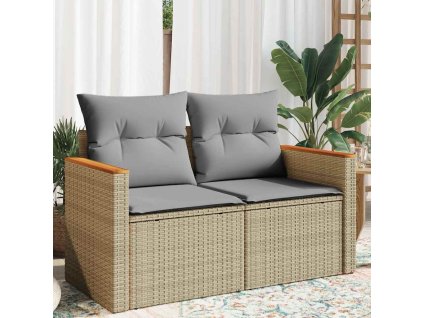 Multidom Záhradná pohovka s vankúšmi 2-miestna béžová polyratanová