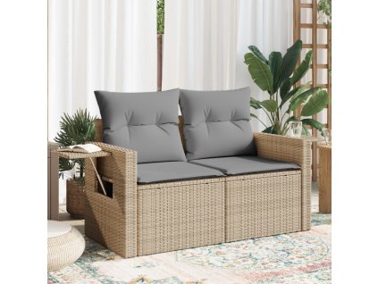 Multidom Záhradná pohovka s vankúšmi 2-miestna béžová polyratanová