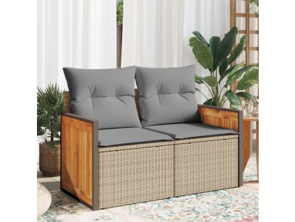 Multidom Záhradná pohovka s vankúšmi 2-miestna béžová polyratanová