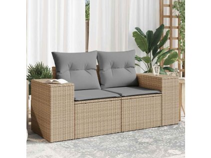 Multidom Záhradná pohovka s vankúšmi 2-miestna béžová polyratanová