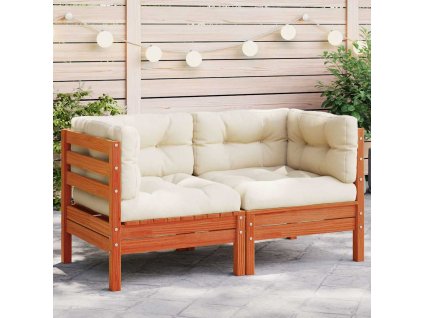 Multidom Záhr.pohovka rohová s vankúšmi 2ks vosková hnedá masív.borovica