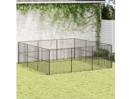 Multidom Ohrádka pre psov 12 panelov čierna pozinkovaná oceľ