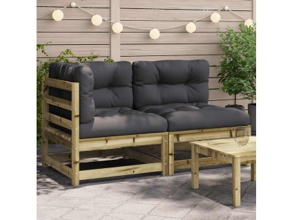 Multidom Záhradná pohovka s vankúšmi 2-miestna impregnovaná borovica