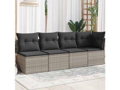 Multidom Záhradná pohovka s vankúšmi 4-miestna sivá polyratan