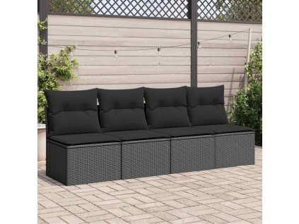 Multidom Záhradná pohovka s vankúšmi, 4-miestna, čierna, polyratan