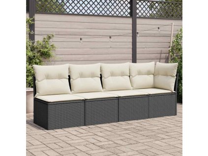 Multidom Záhradná pohovka s vankúšmi 4-miestna čierna polyratan