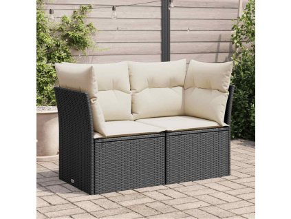 Multidom Záhradná pohovka s vankúšmi 2-miestna čierna polyrattan