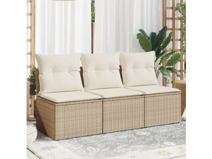 Multidom Záhradná pohovka s vankúšmi 3-miestna béžová polyratanová