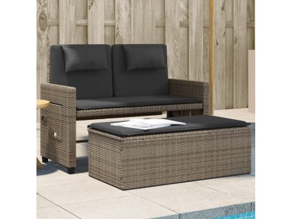 Multidom Sklápacia záhradná lavička s vankúšmi sivá polyratan