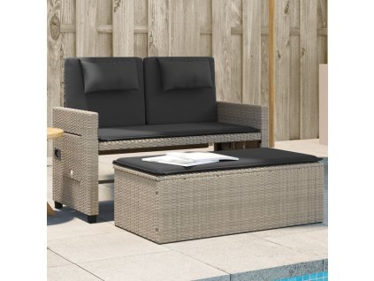 Multidom Sklápacia záhradná lavička s vankúšmi svetlosivá polyratan