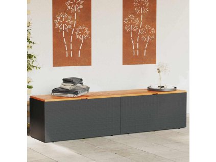 Multidom Záhrad. úložný box čierny 220x50x54 cm polyratan akáciové drevo