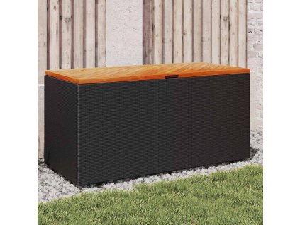 Multidom Záhrad. úložný box čierny 110x50x54 cm polyratan akáciové drevo