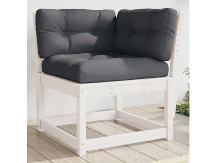 Multidom Rohová záhradná pohovka+podložky, biela 73x73x78 cm, borovica