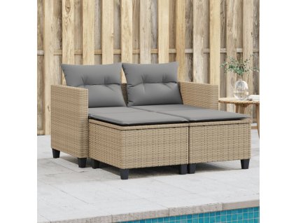 Multidom Záhradná pohovka 2-miestna so stoličkami béžová polyratan