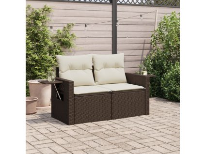 Multidom Záhradná pohovka s vankúšmi 2-miestna hnedá polyratan