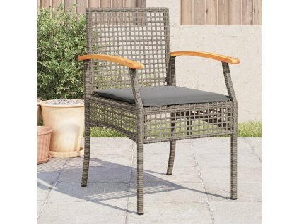 Multidom Záhradné stoličky s vankúšmi 4 ks sivé polyratan akáciové drevo