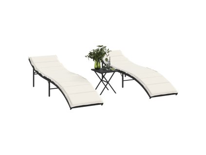 Multidom Záhradné ležadlá 2 ks so stolíkom čierne polyratan