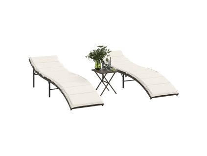 Multidom Záhradné ležadlá 2 ks so stolíkom hnedé polyratan