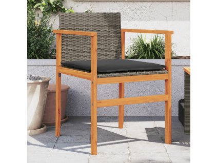 Multidom Záhradné stoličky s vankúšmi 2ks sivé polyratan a masívne drevo