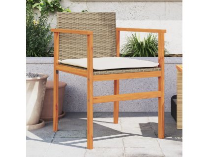 Multidom Záhradné stoličky s vankúšmi 2ks béžové polyratan masívne drevo