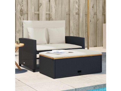 Multidom Záhradná pohovka s podložkami 2-miestna čierna polyratan+akácia