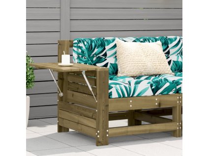 Multidom Záhradná pohovka s opierkou ruky a vankúšom impregnov. borovica