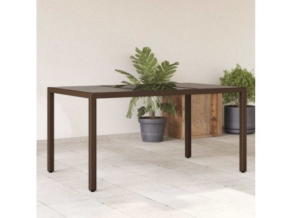 Multidom Záhradný stôl so sklenenou doskou hnedý 150x90x75 cm polyratan