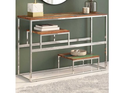 Multidom Konferenčný stolík strieborný nehrdzavejúca oceľ a recyk. masív