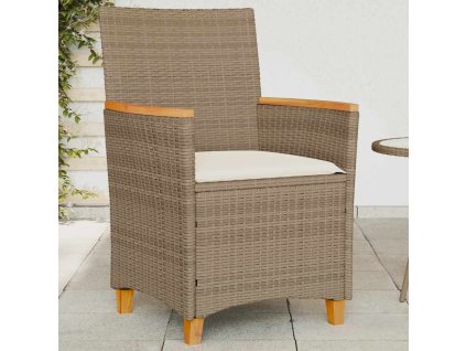 Multidom Záhradné stoličky s vankúšmi 2ks béžové polyratan masívne drevo