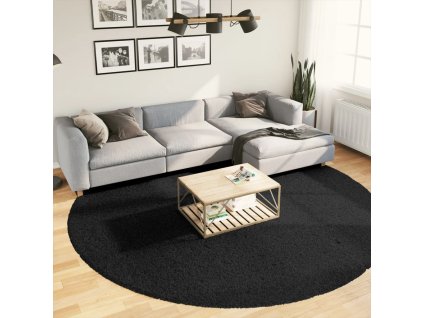 Multidom Shaggy koberec PAMPLONA, vysoký vlas, moderný, čierny Ø 280 cm